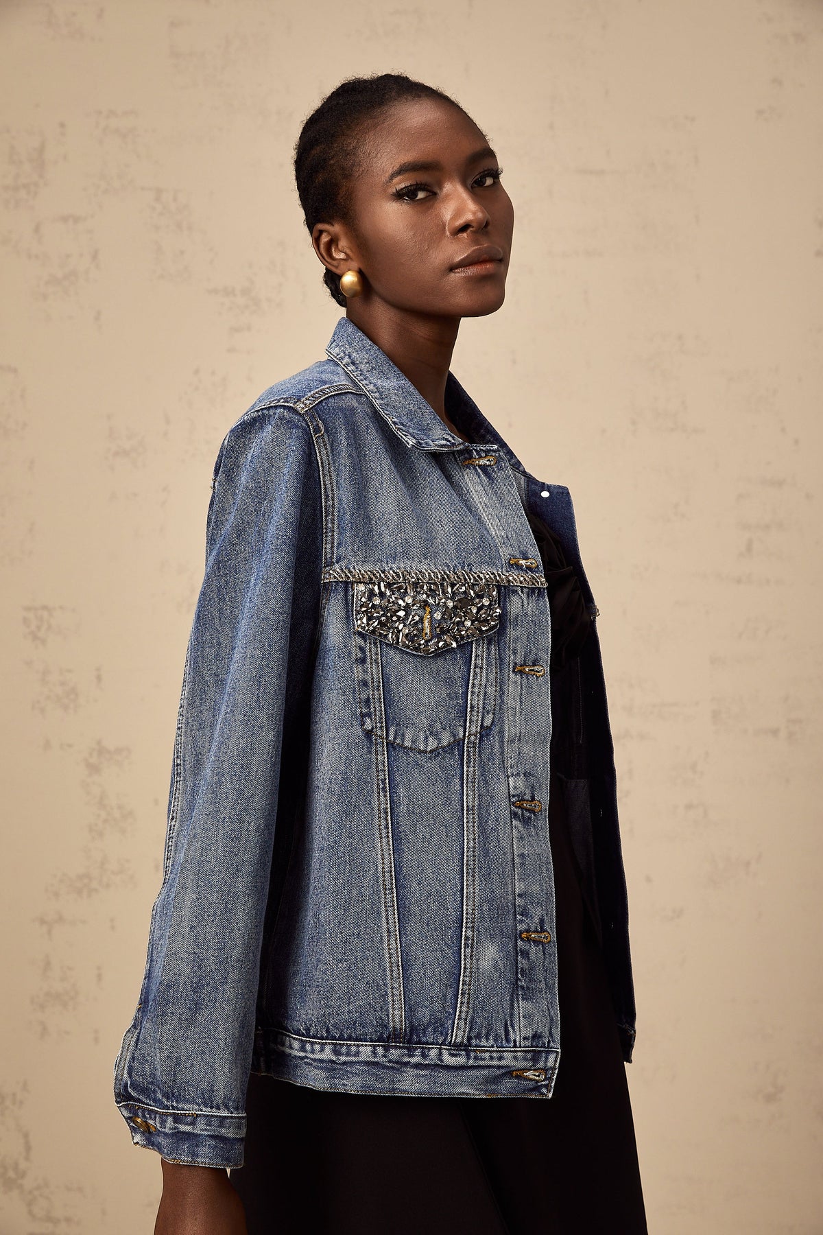 Valérie blue rhinestone-embellished denim jacket