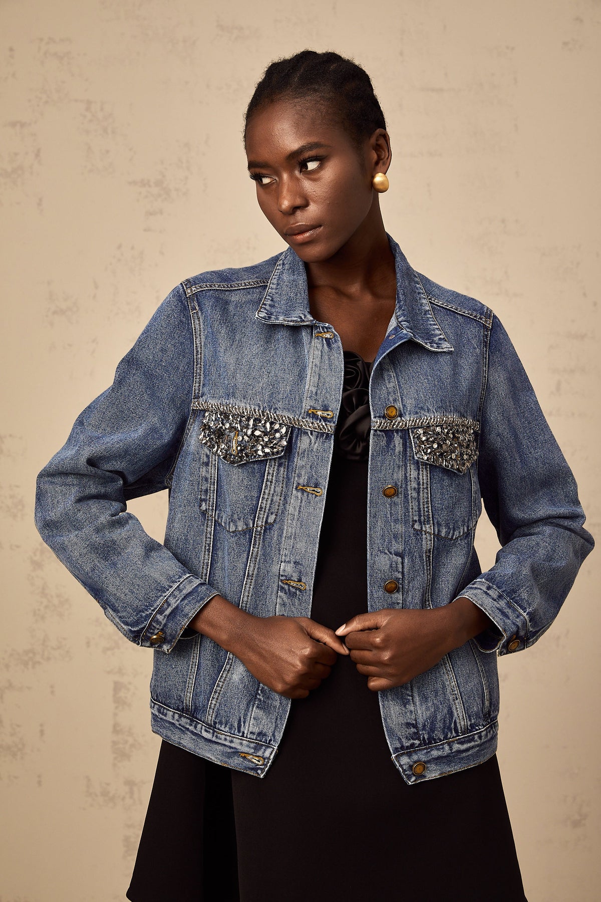 Valérie blue rhinestone-embellished denim jacket