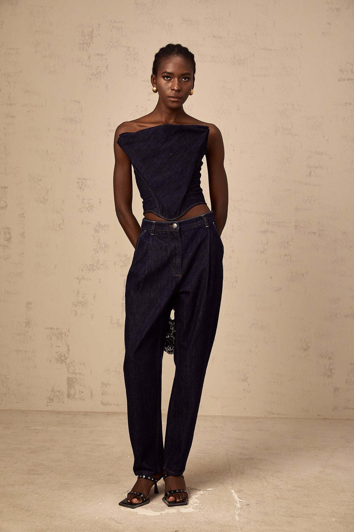 Kléber dark-blue off-shoulder denim top
