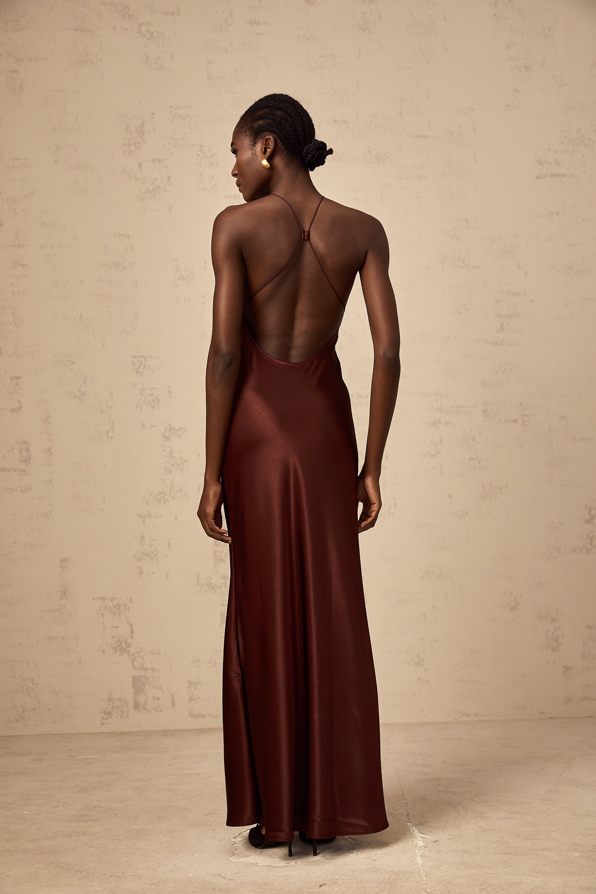 Eléonore wine-red lace-panelling satin maxi dress