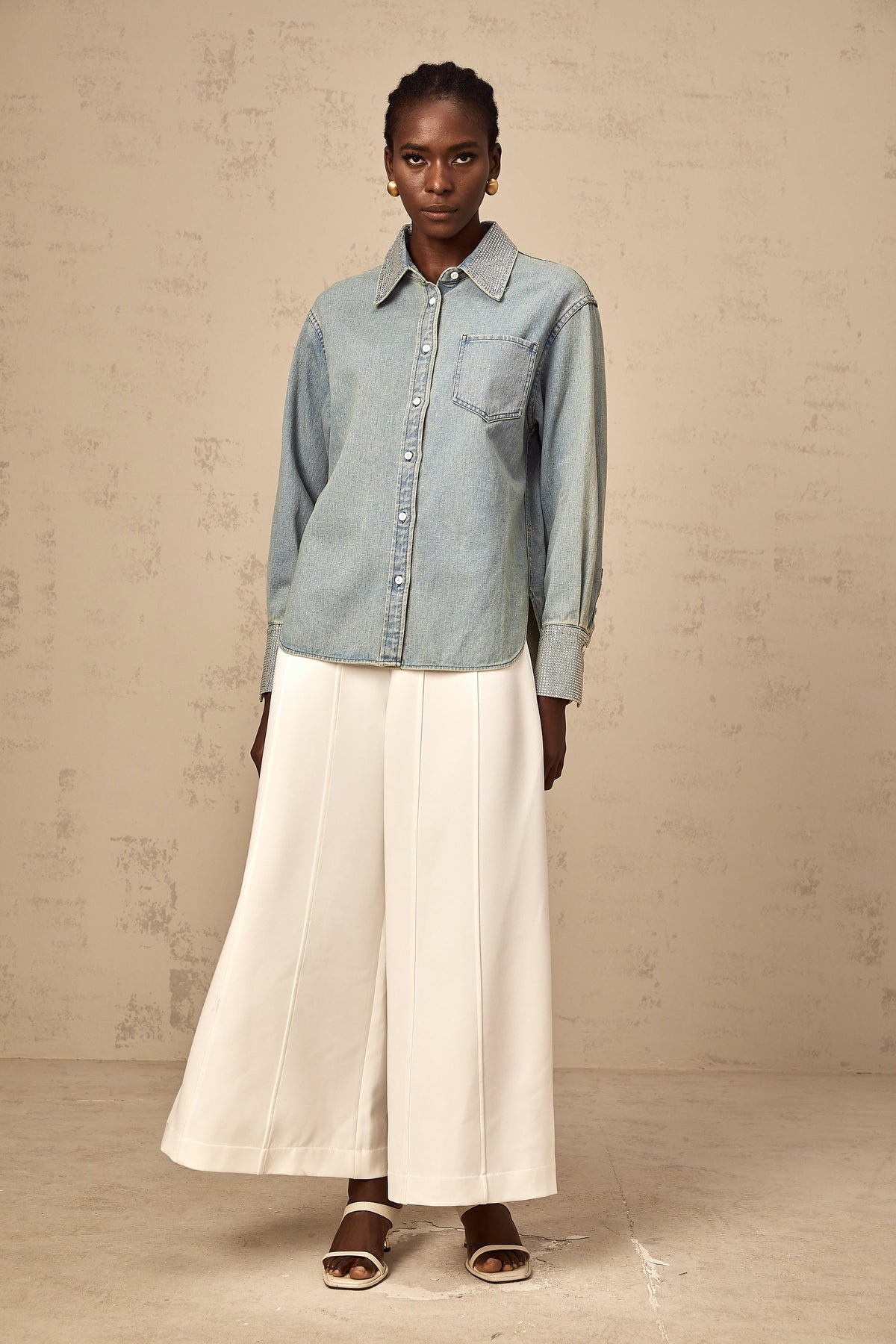 Flavie blue rhinestone-embellished denim shirt