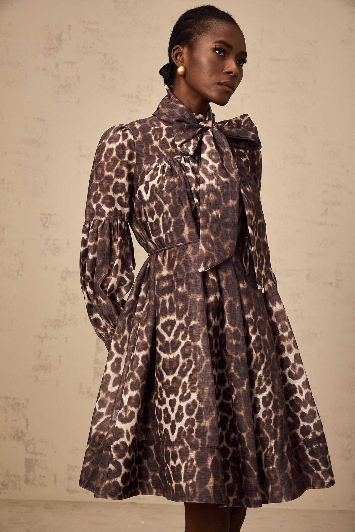Xylène brown bowknot leopard-print mini dress