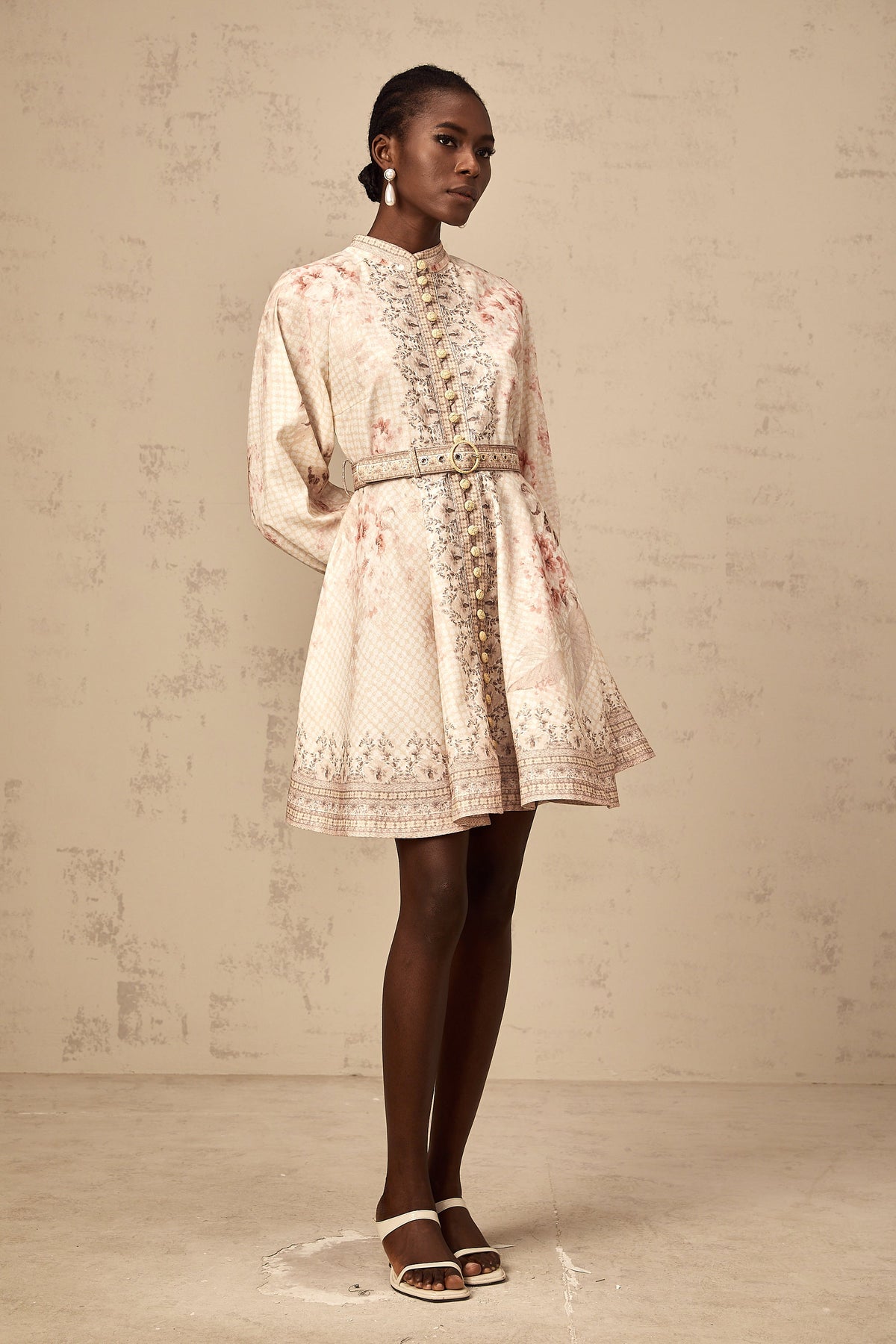 Quincia belted floral-print mini dress