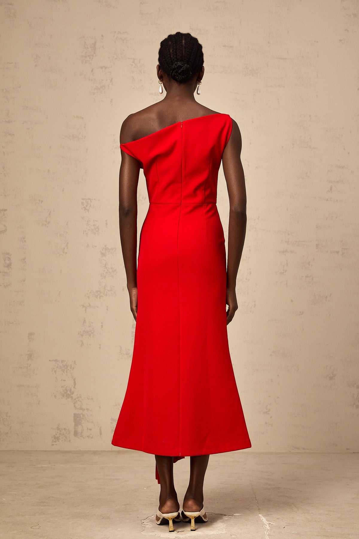 Laurine asymmetrical draped midi dress in Red (Final Sale-US Only)