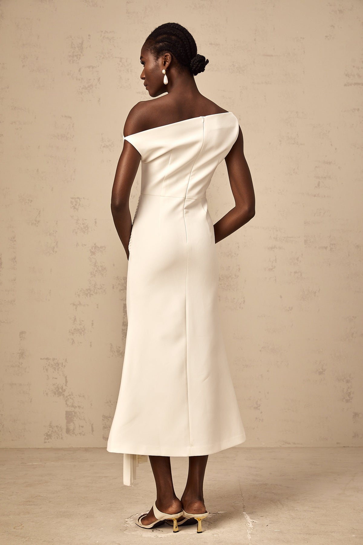 Laurine asymmetrical draped midi dress in White (Final Sale-US Only)