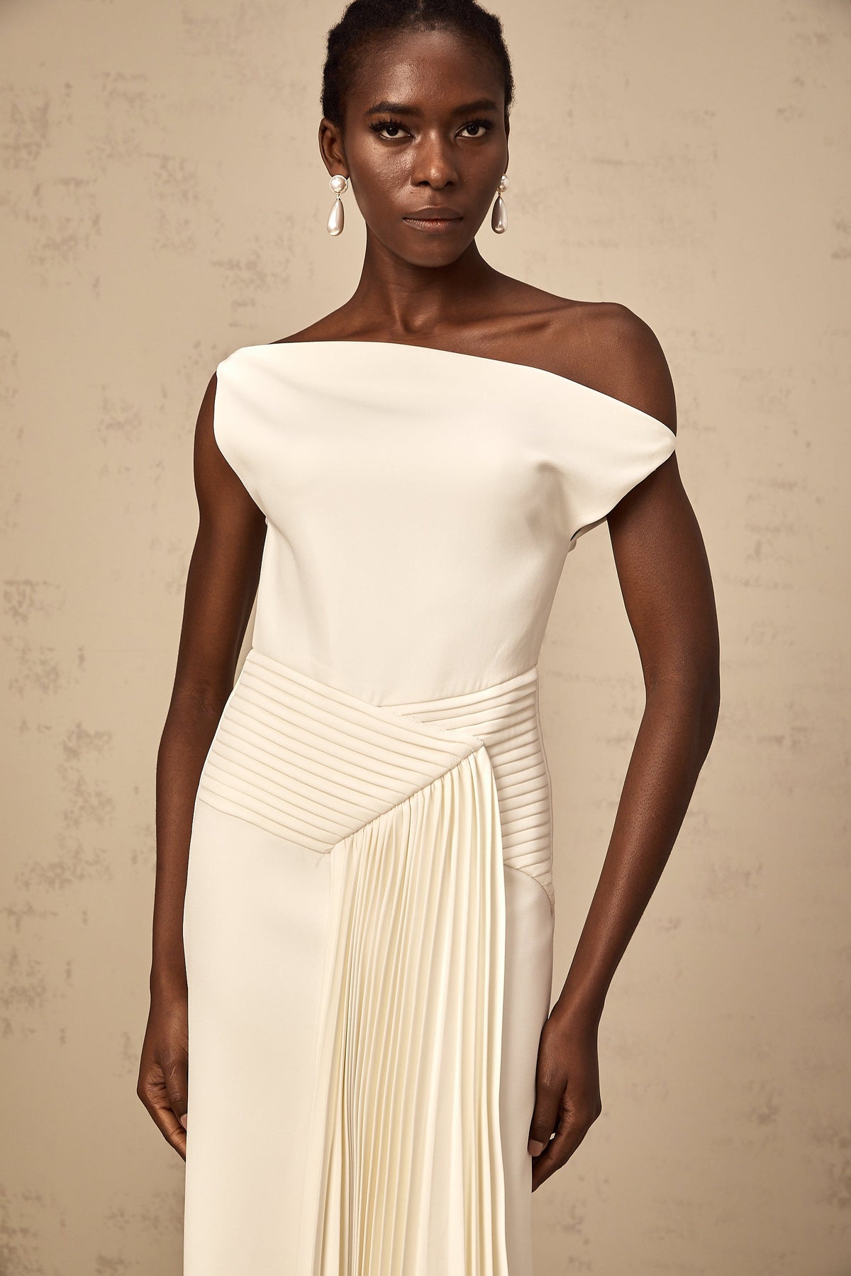 Laurine asymmetrical draped midi dress in White (Final Sale-US Only)