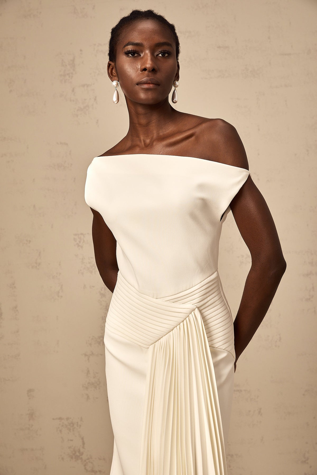 Laurine asymmetrical draped midi dress in White (Final Sale-US Only)