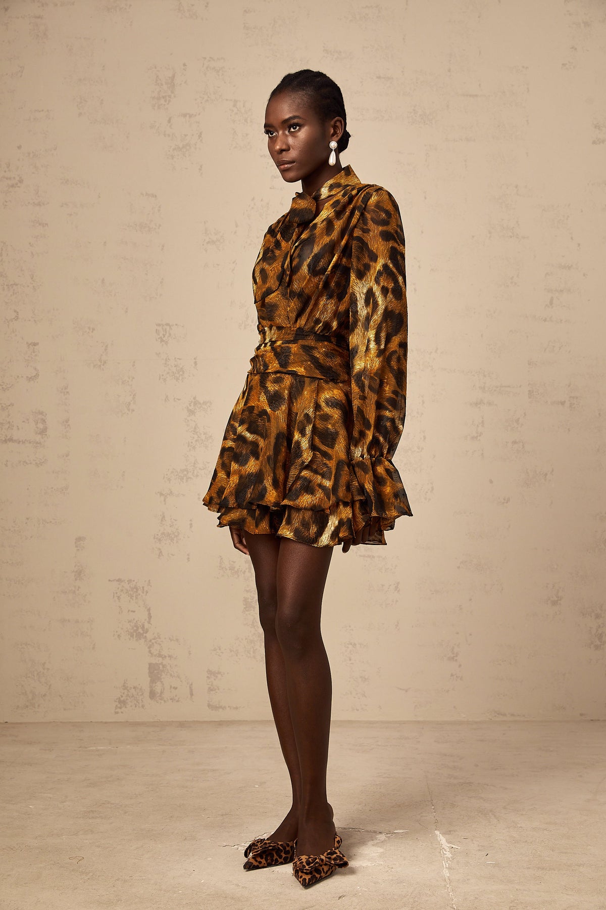 Alizée brown leopard-print flounce mini dress