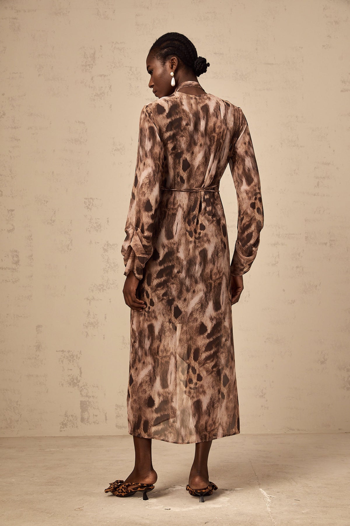 Sidonie brown ruffled leopard-print midi dress