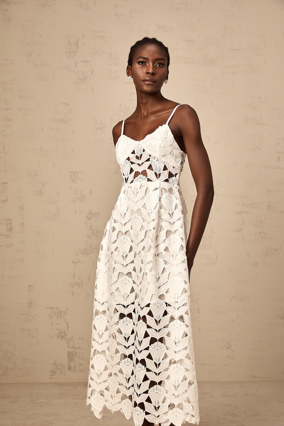Delphine white cut-out lace midi dress (Final Sale)