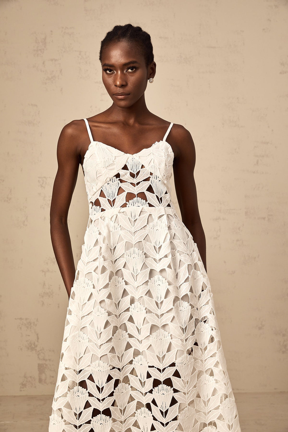 Delphine white cut-out lace midi dress (Final Sale)