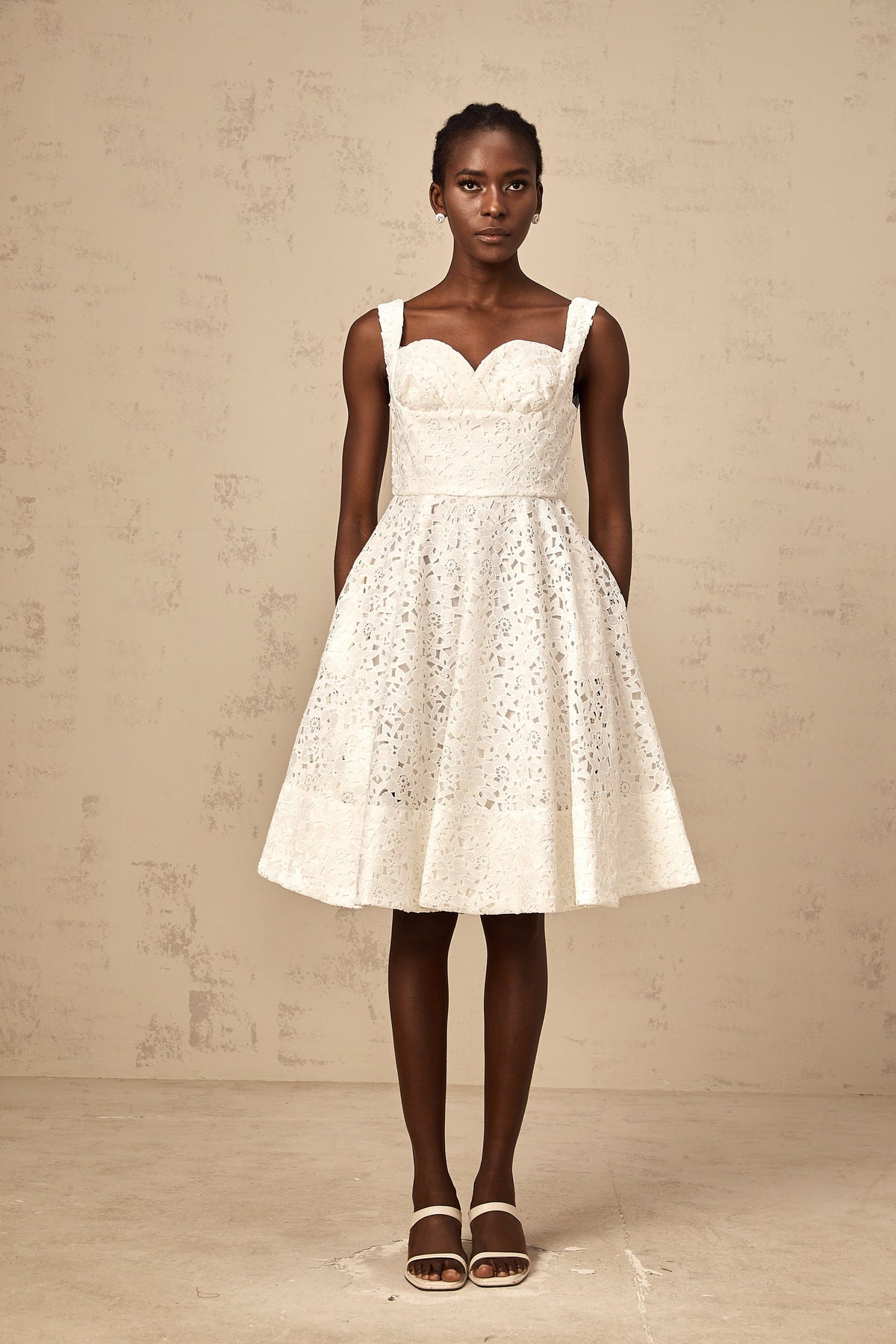Nicolette white floral-lace midi dress