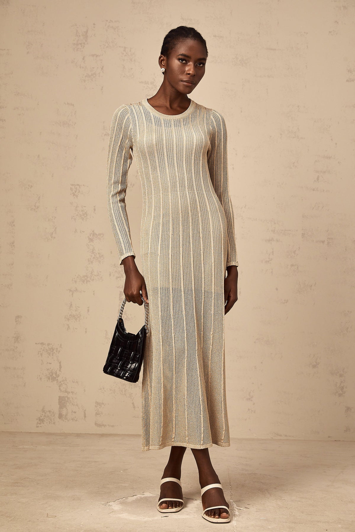 Honorine khaki fitted knit midi dress