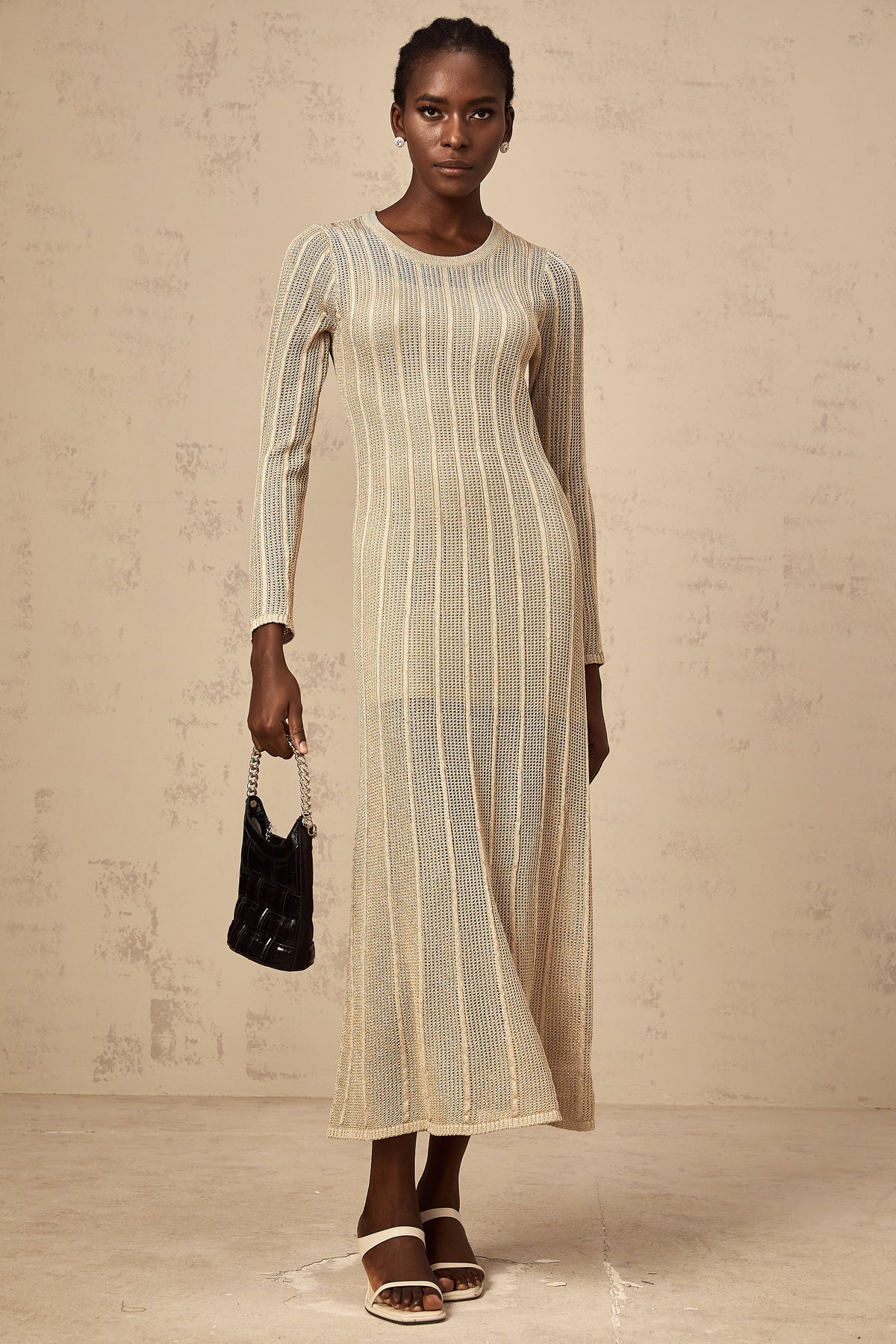 Honorine khaki fitted knit midi dress