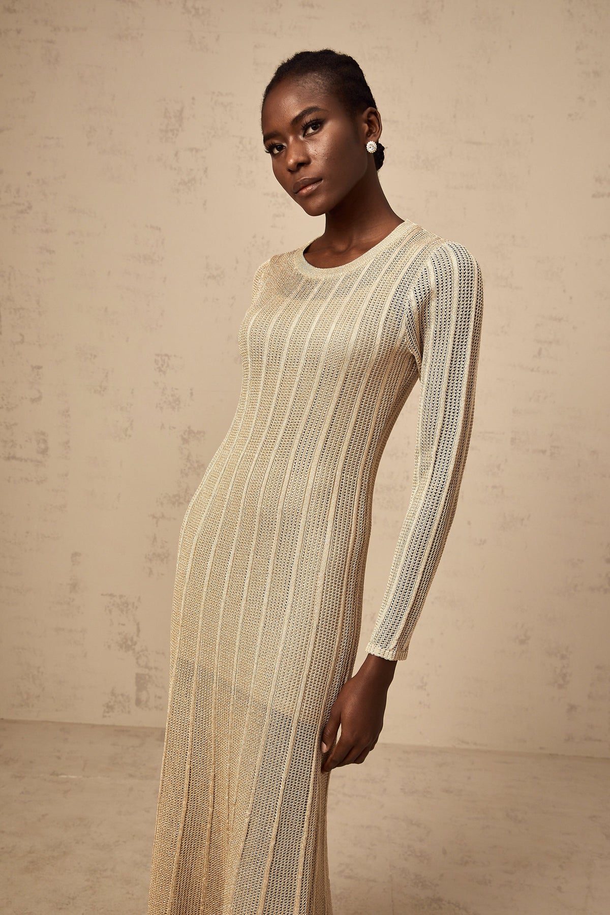 Honorine khaki fitted knit midi dress