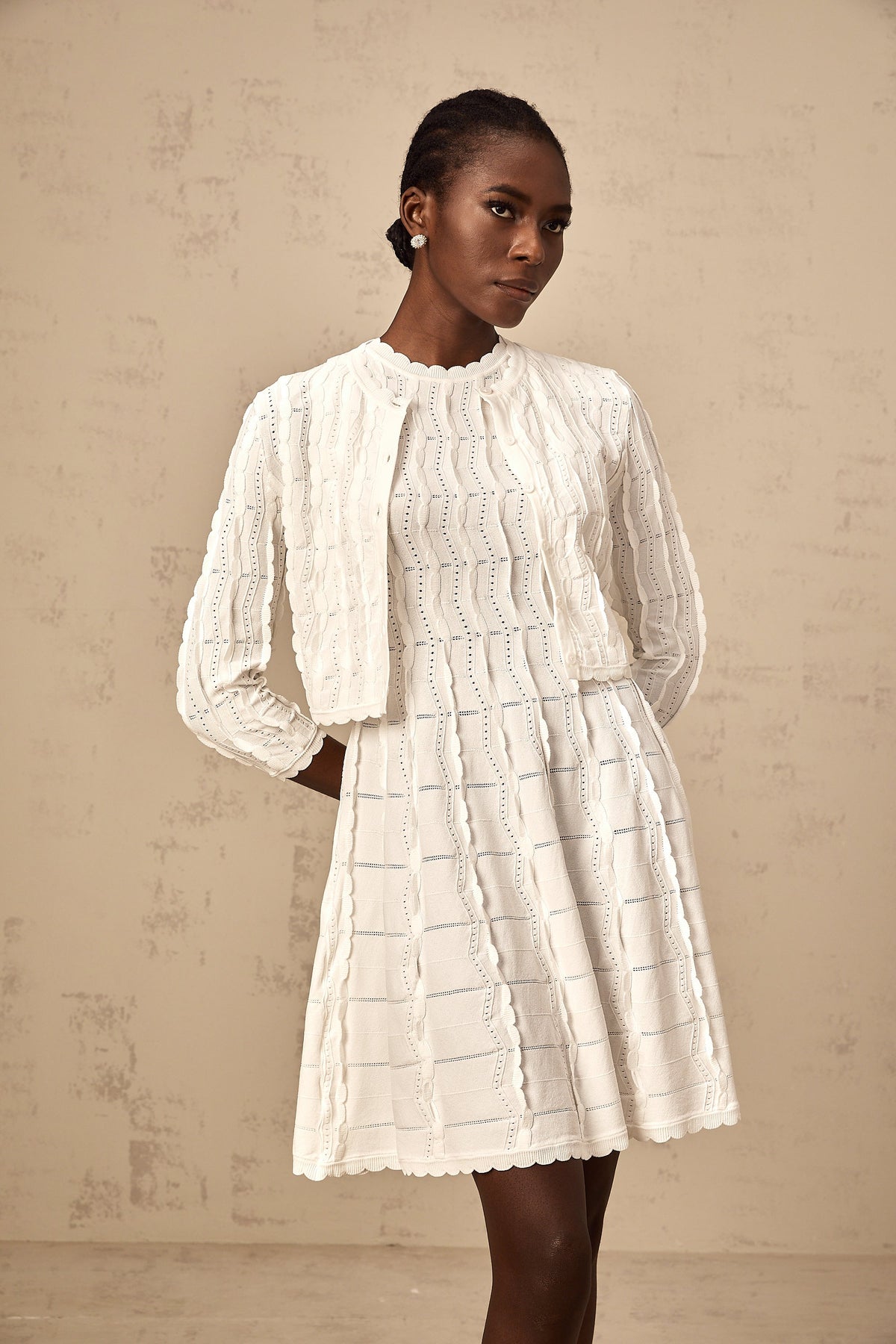 Esmée white ruffled knitted cardigan