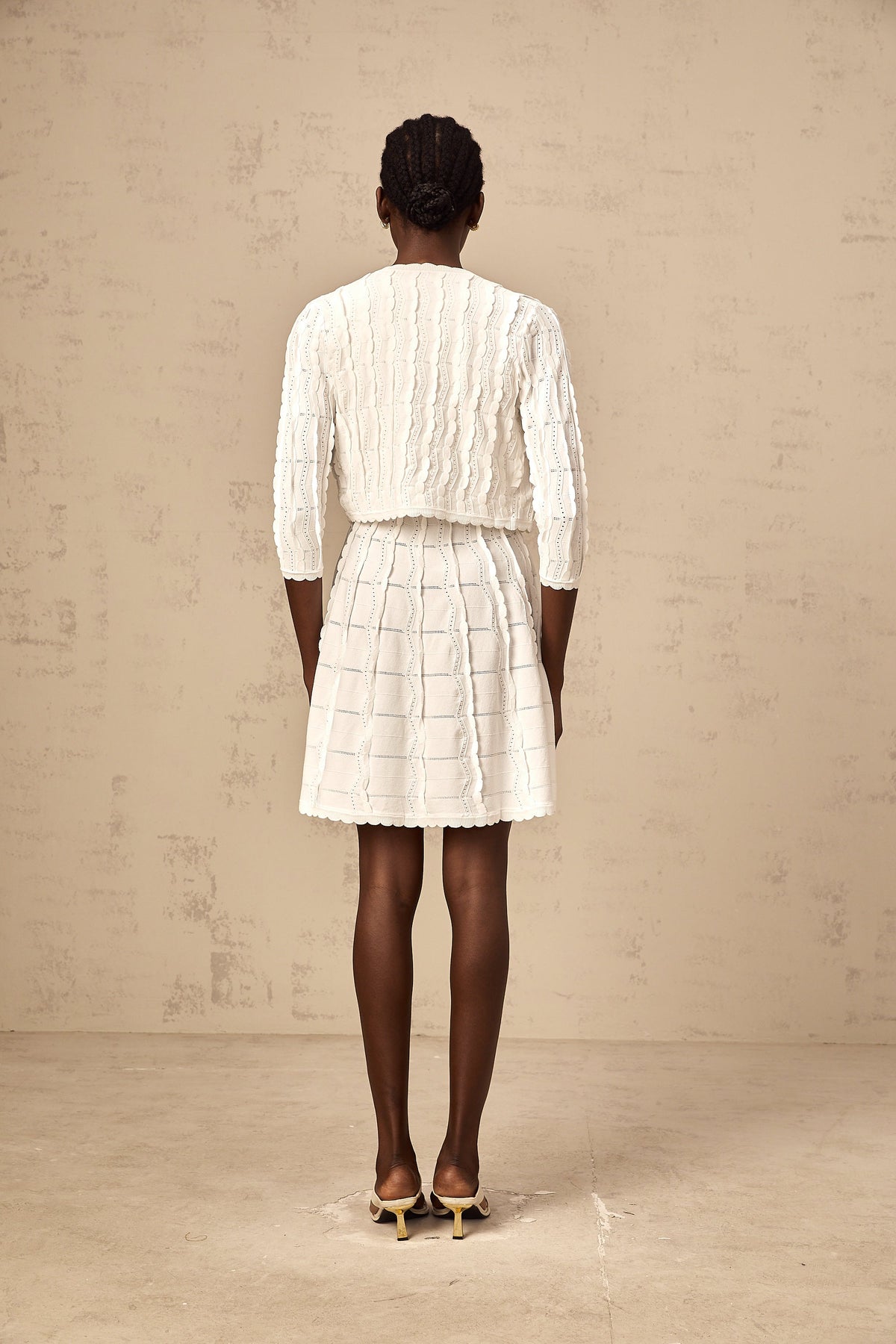 Esmée white ruffled knitted cardigan