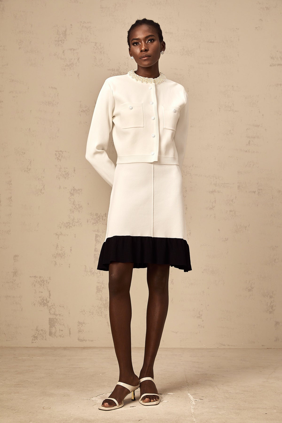 Coralie white faux-pearl knitted cardigan (Final Sale)
