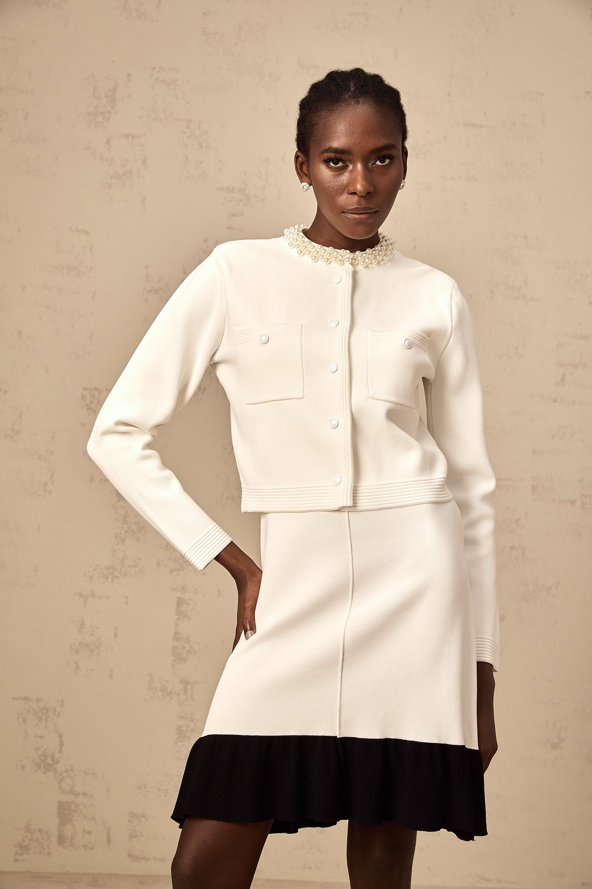 Coralie white faux-pearl knitted cardigan (Final Sale-US Only)