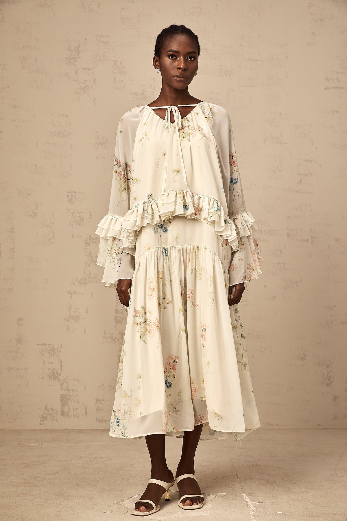 Mélissa floral-print ruffled blouse & dress matching set