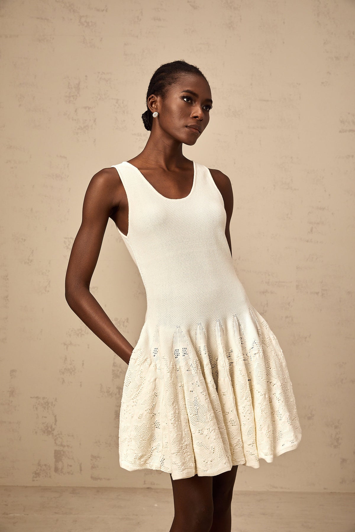 Éléonore white jacquard knit mini dress
