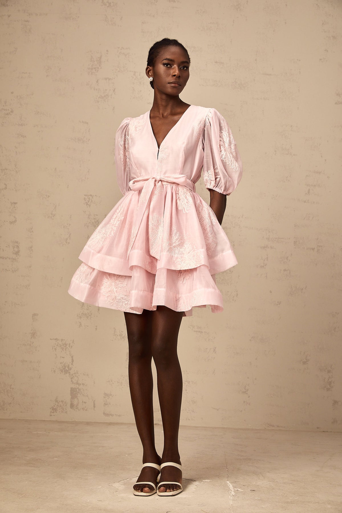 Florence pink floral-embroidered layered mini dress (Final Sale)