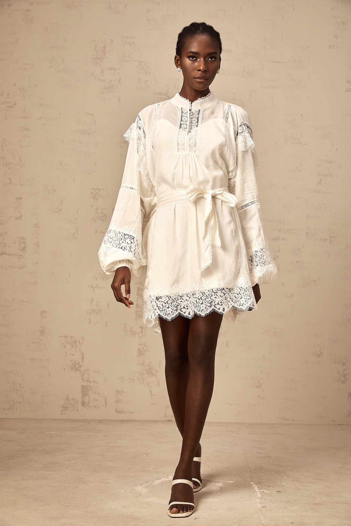Reine white floral-lace-trim mini dress