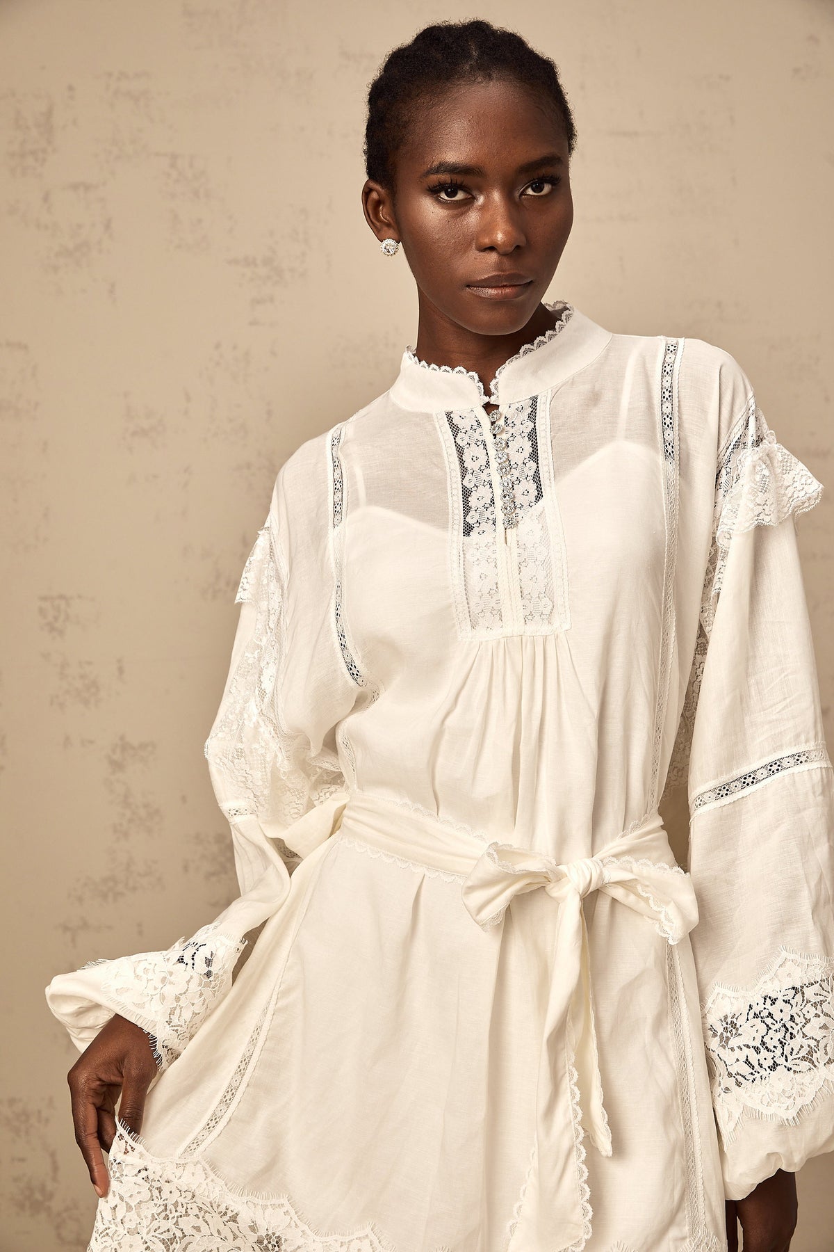 Reine white floral-lace-trim mini dress
