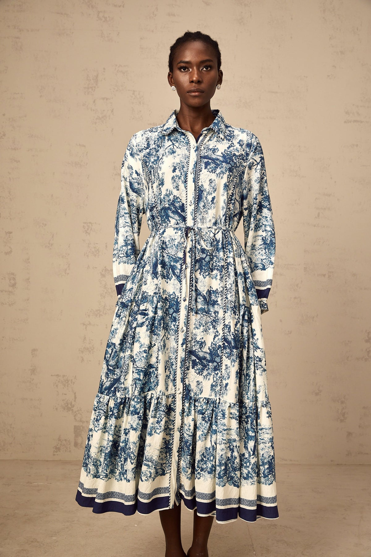 Adélaïde graphic-print midi dress in Blue