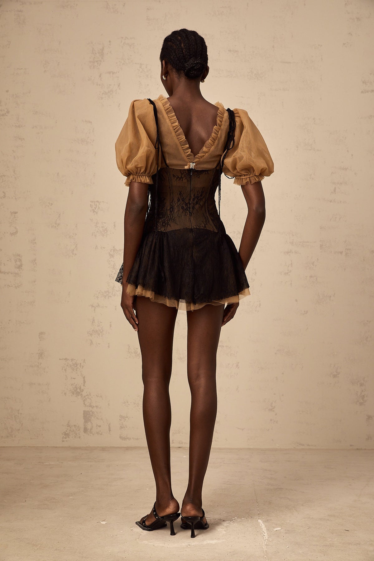Fabienne black lace-panelling mini dress