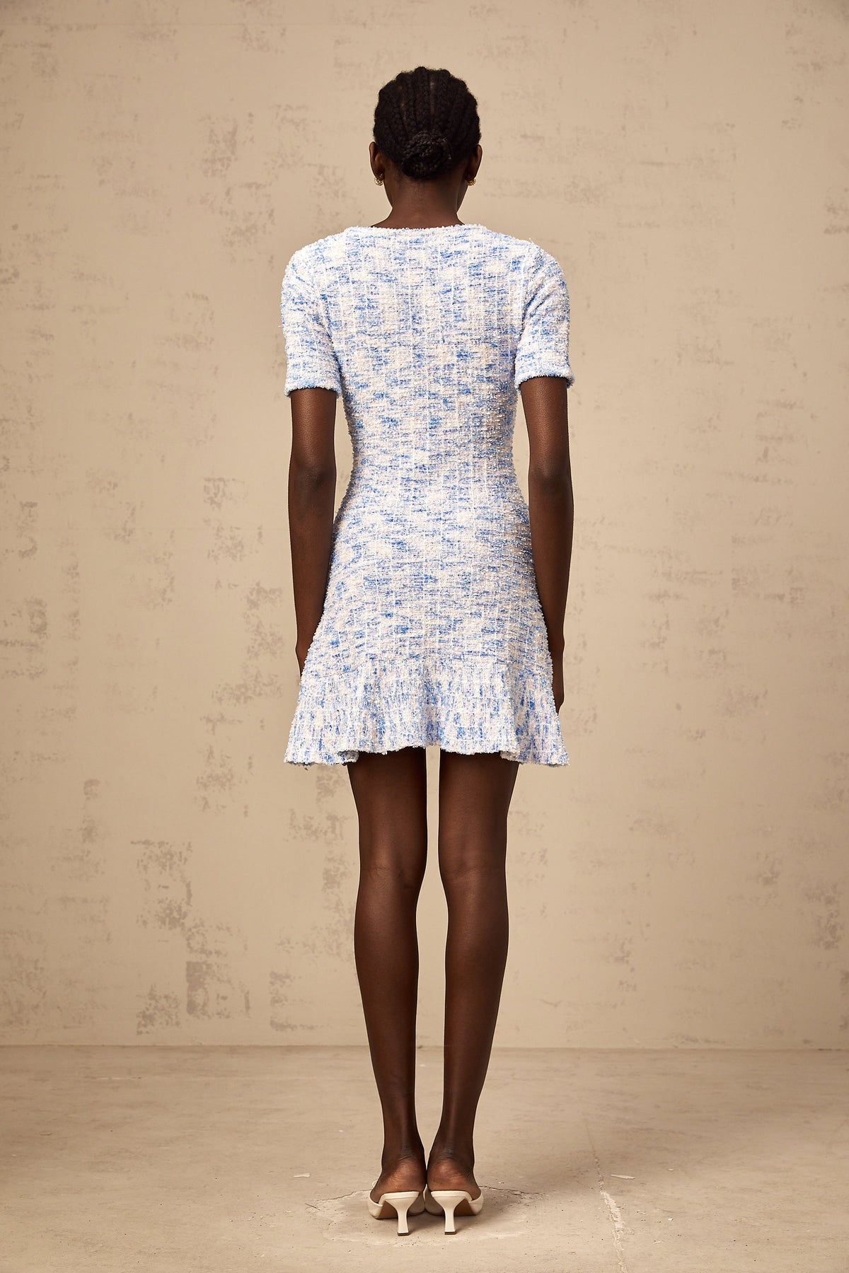 Éloïse blue checked knit mini dress