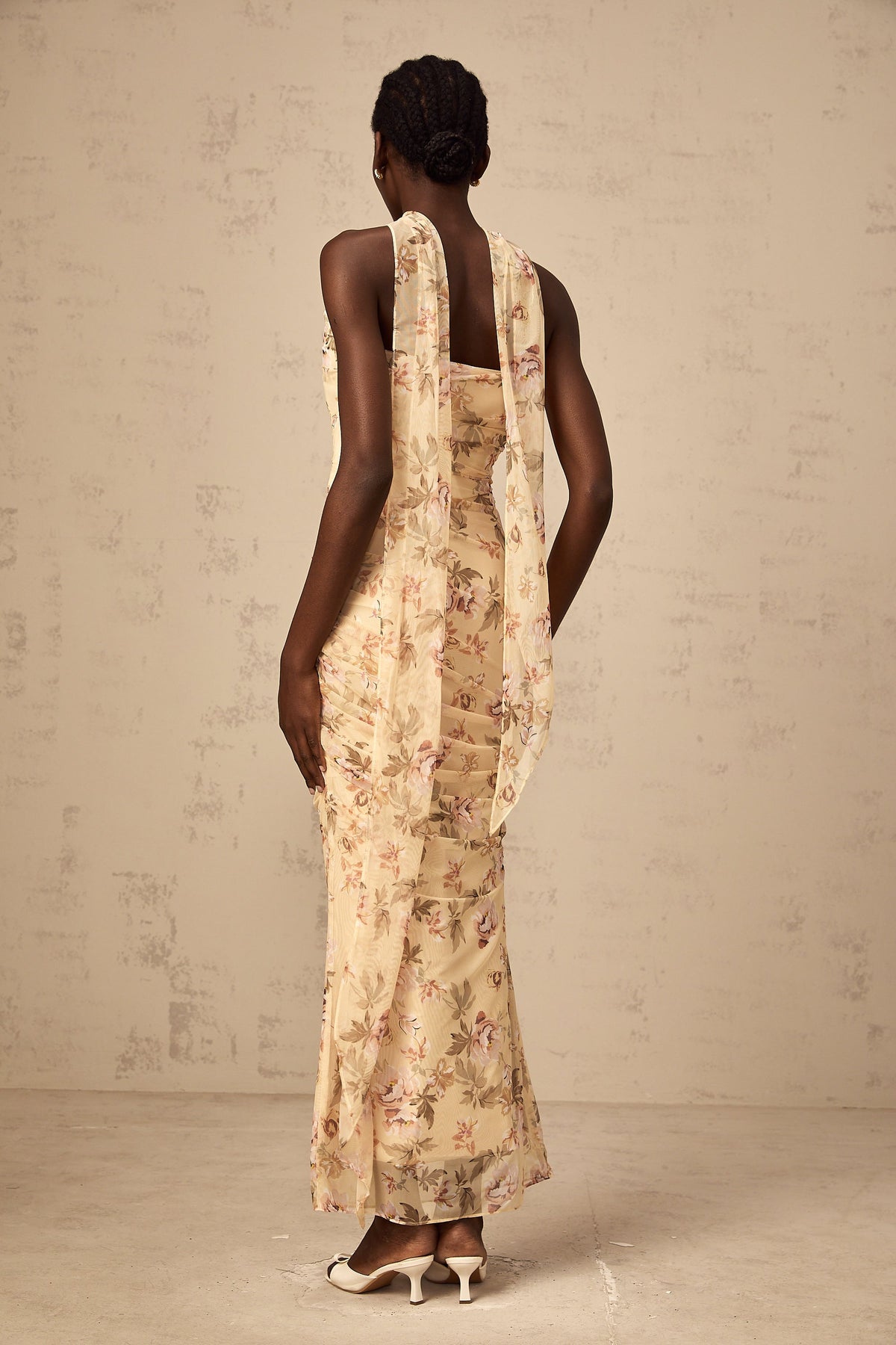 Alizée yellow floral-print fitted top & skirt matching set