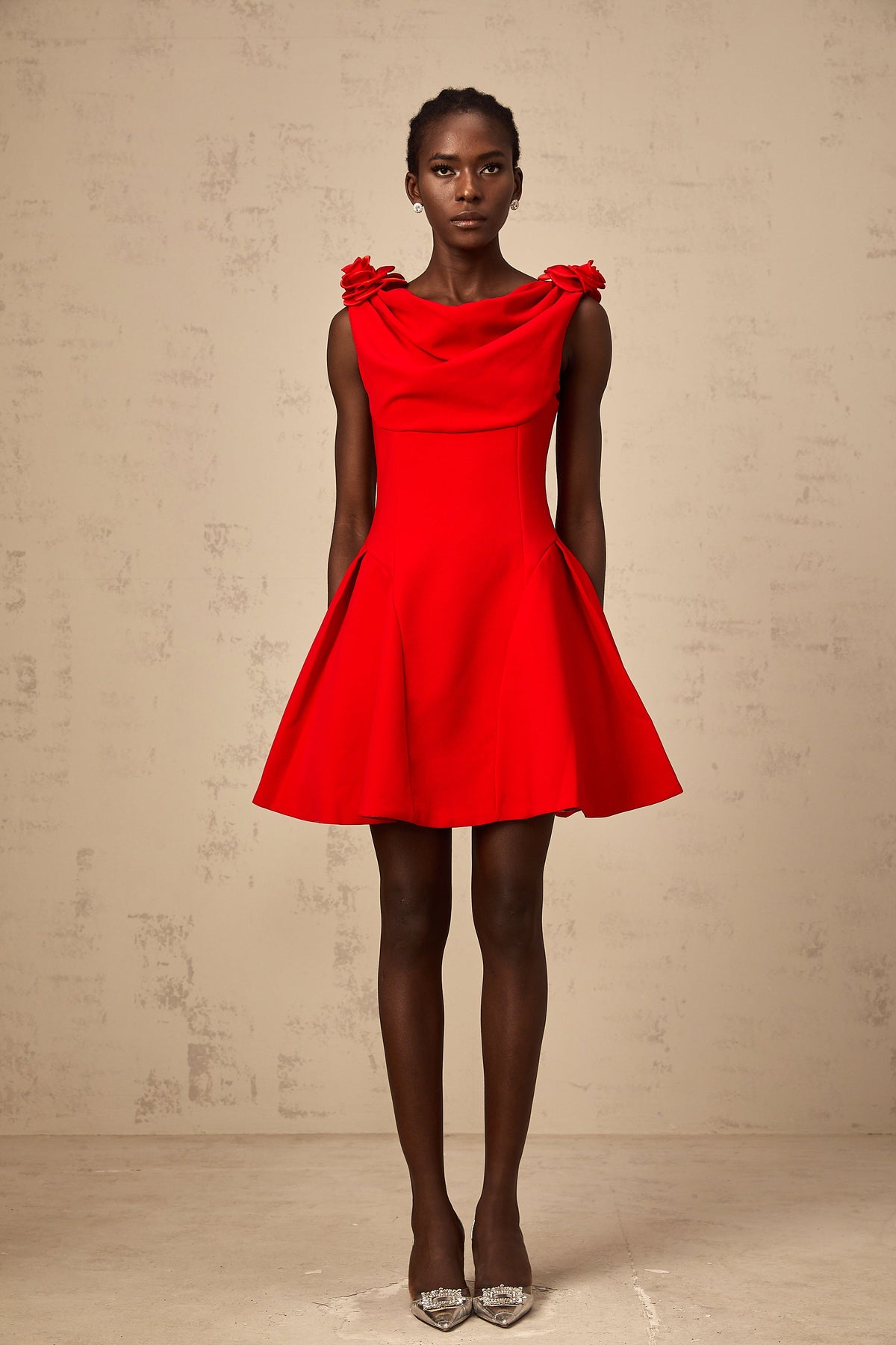 Sabine red faux-flower sleeveless mini dress