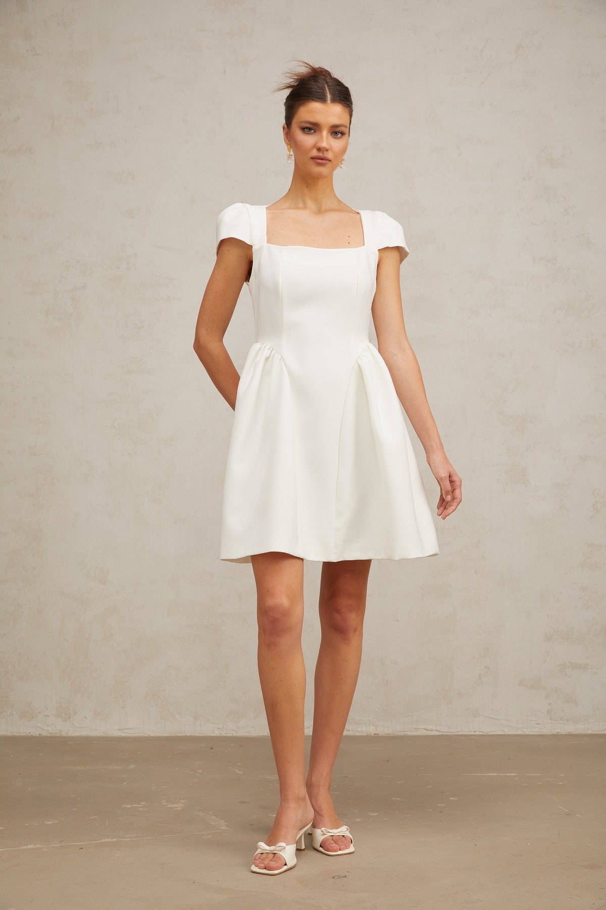 Raphaëla white cap-sleeve mini dress
