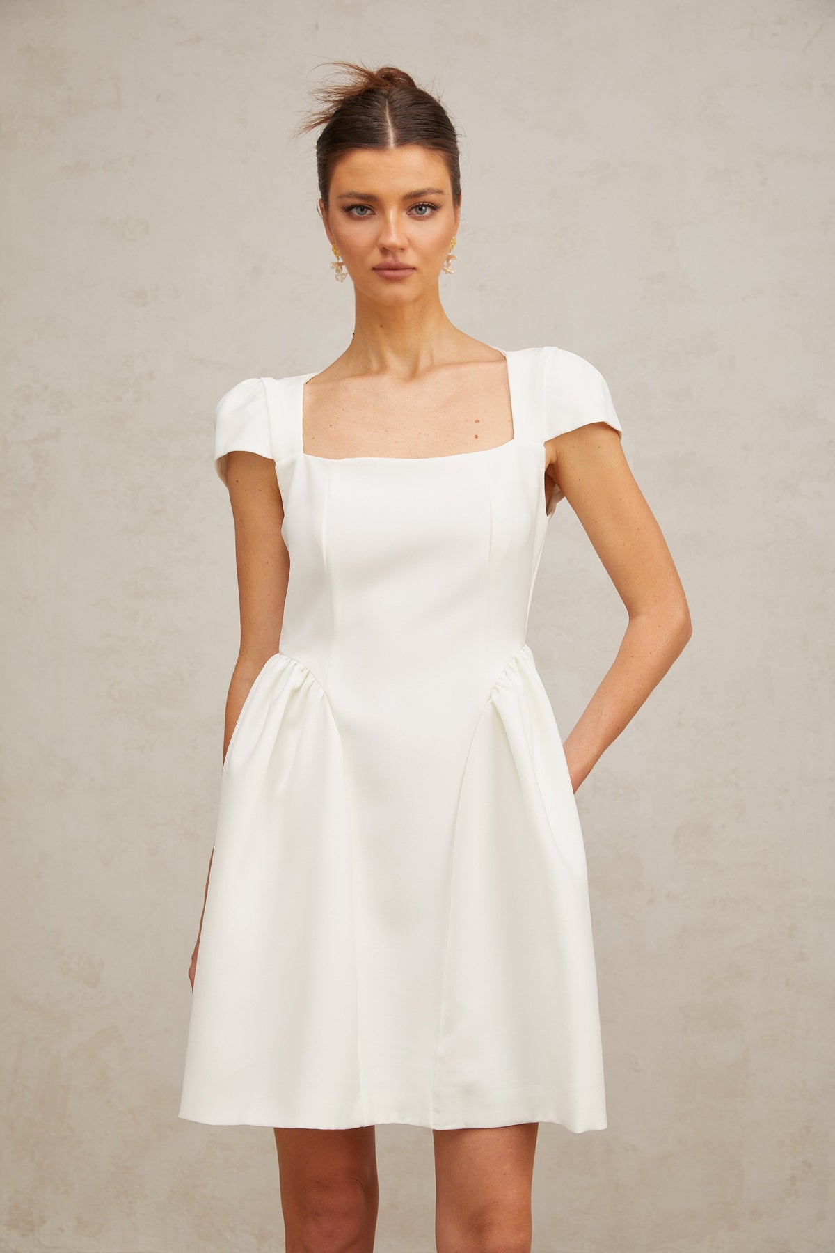 Raphaëla white cap-sleeve mini dress
