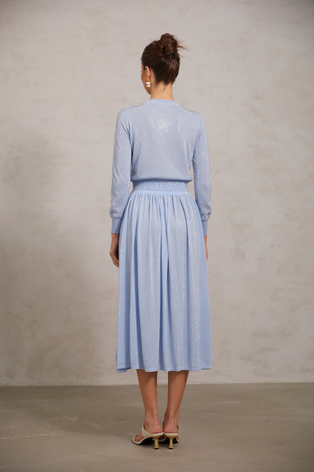 Tiphaine blue rhinestone knitted top & skirt matching set