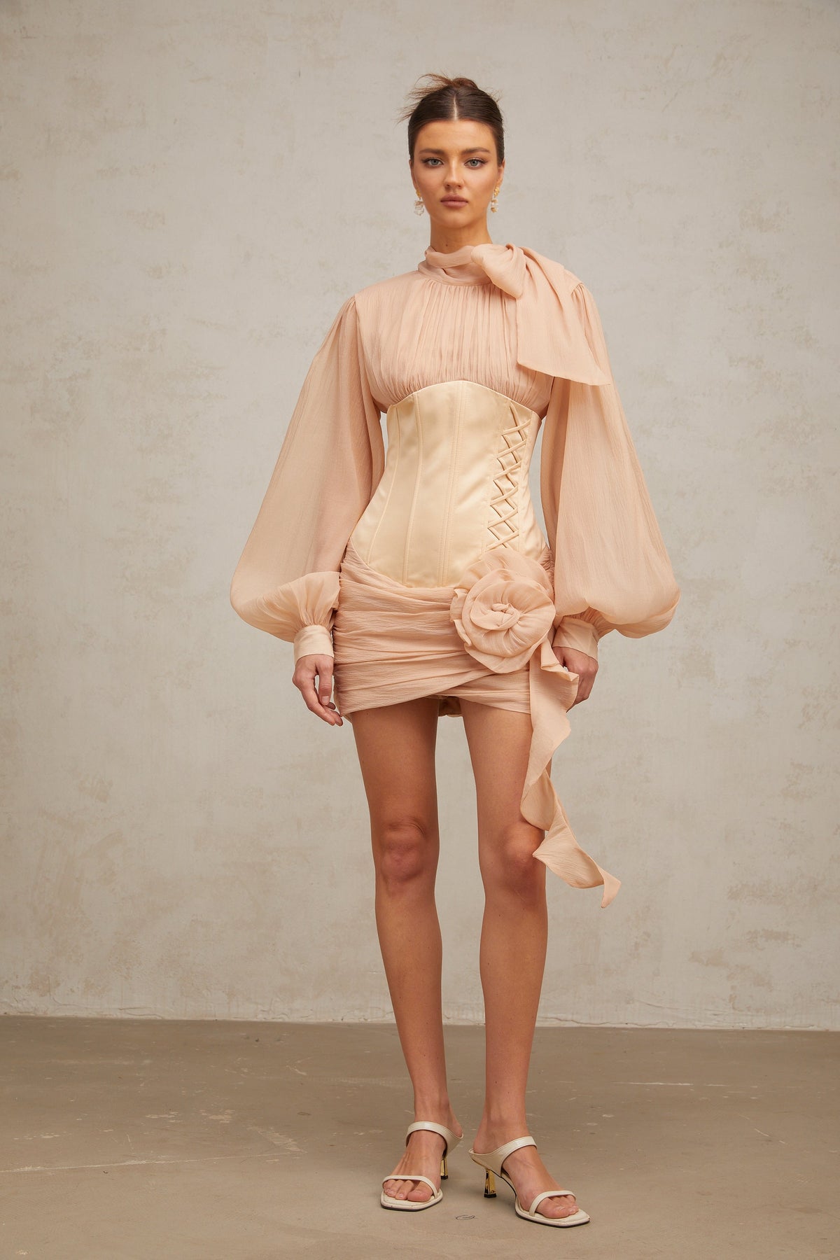 Téa cinched-waist floral-appliqué panelled mini dress (Final Sale)
