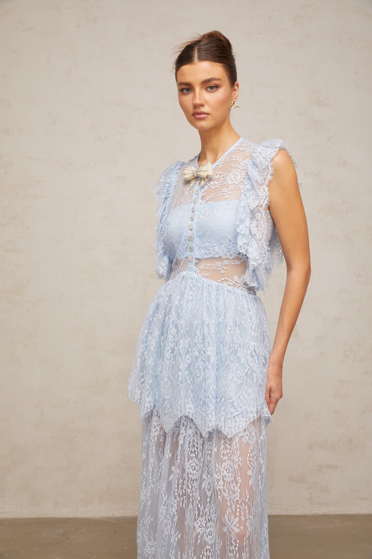Capucine blue lace layered maxi dress