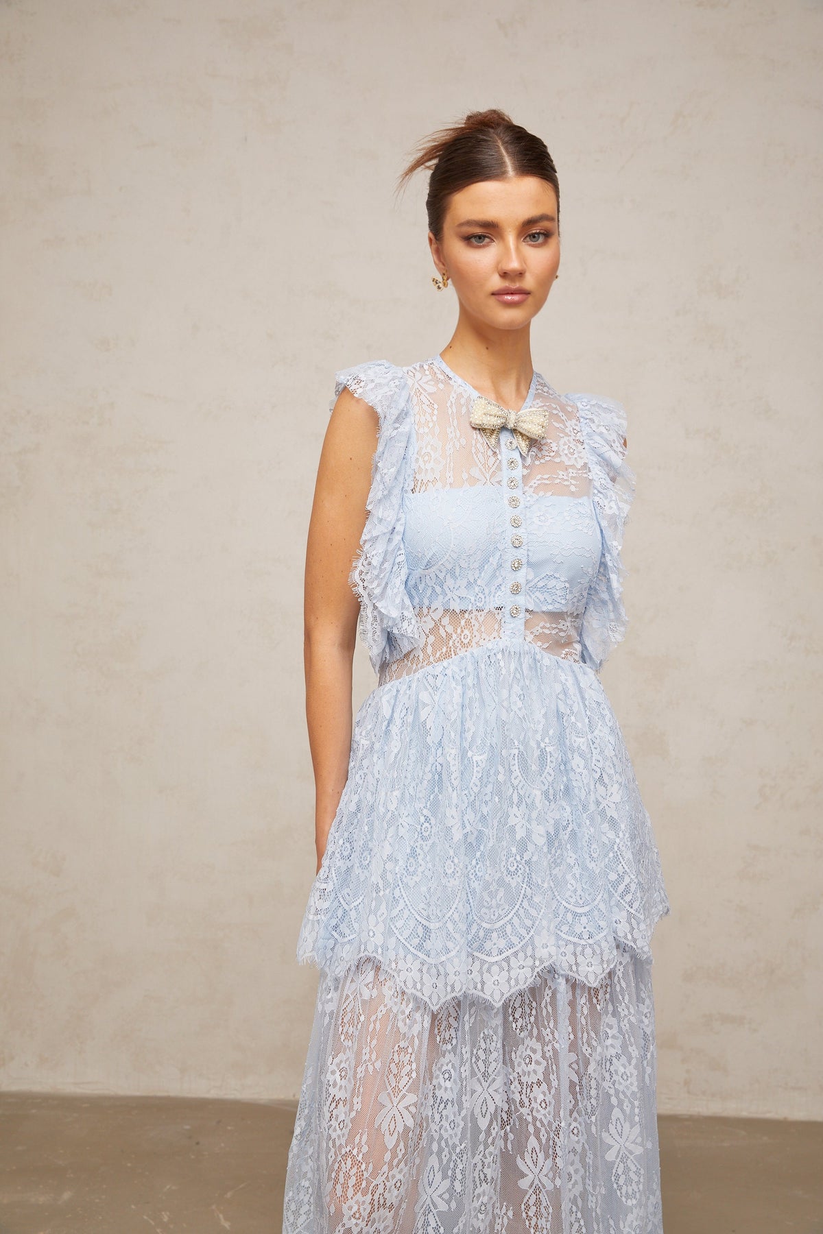 Capucine blue lace layered maxi dress