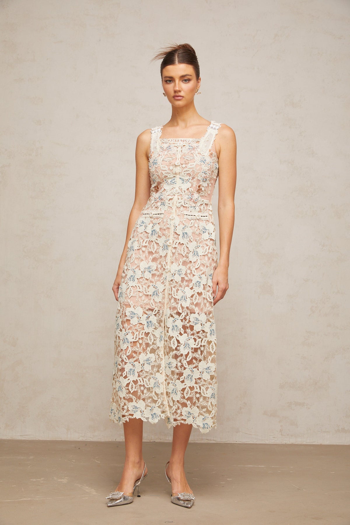 Roxane white A-line flora-lace midi dress (Final Sale-US Only)