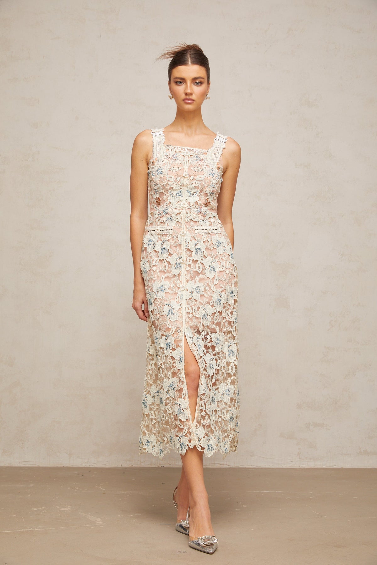 Roxane white A-line flora-lace midi dress (Final Sale-US Only)