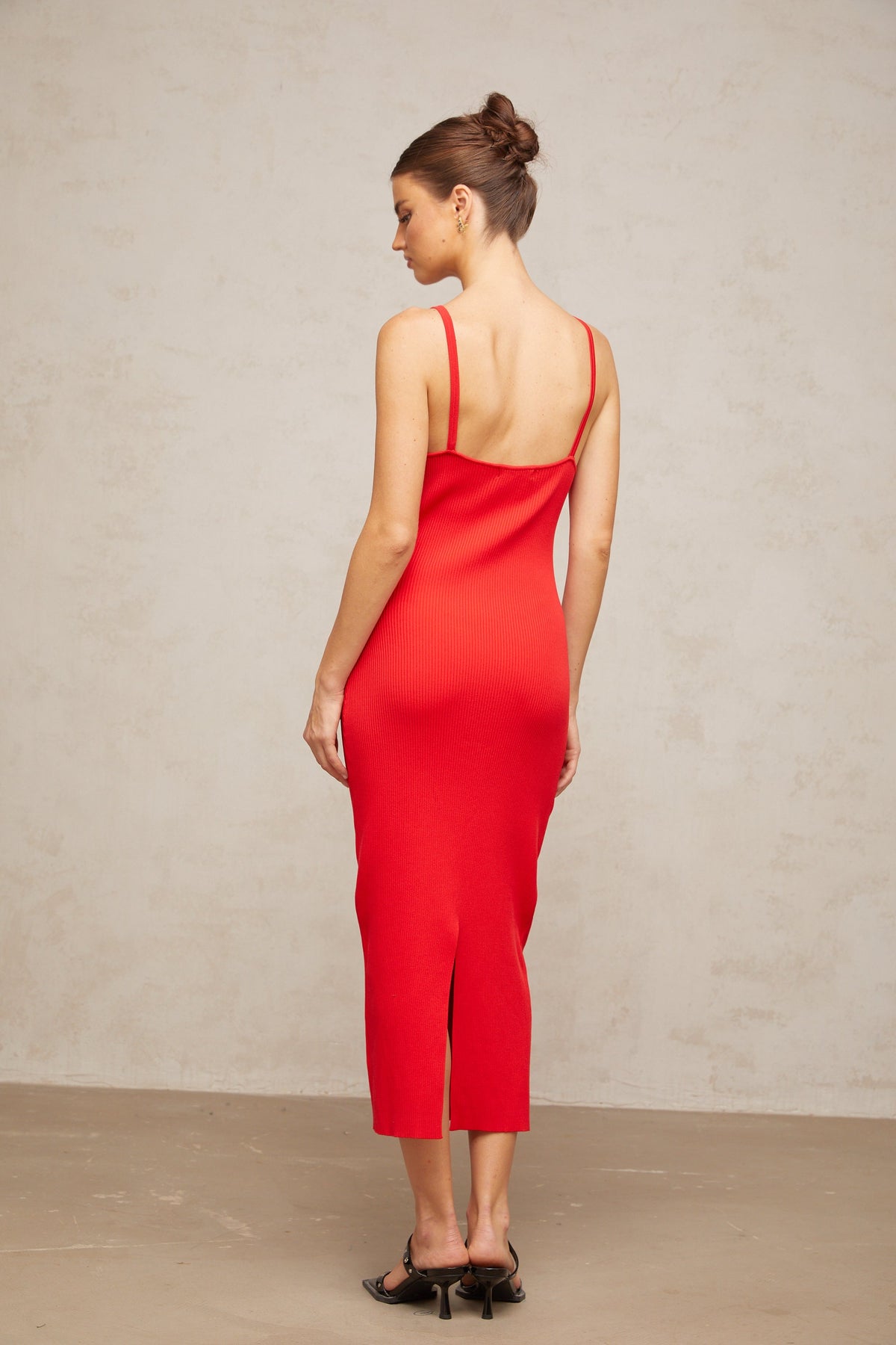 Prunelle red pin-detail knitted midi dress