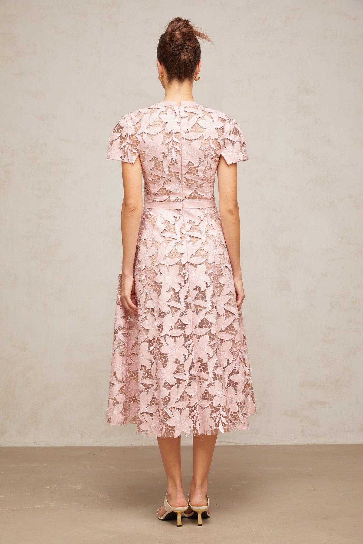 Vérane pink guipure-lace midi dress