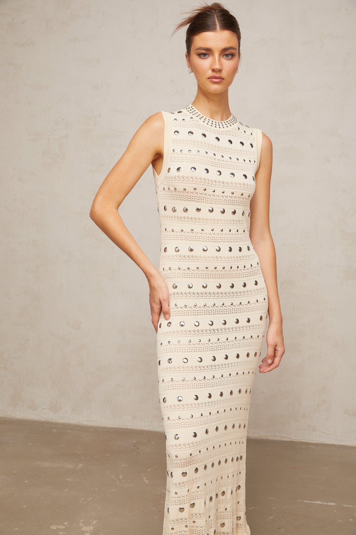 Chloé studded crochet-knit maxi dress in Neutrals (Final Sale)