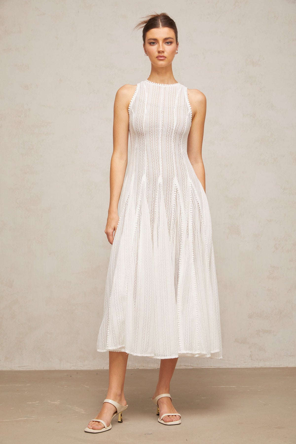 Hélène white pointelle puff midi dress
