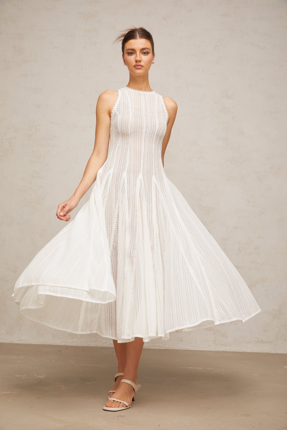 Hélène white pointelle puff midi dress