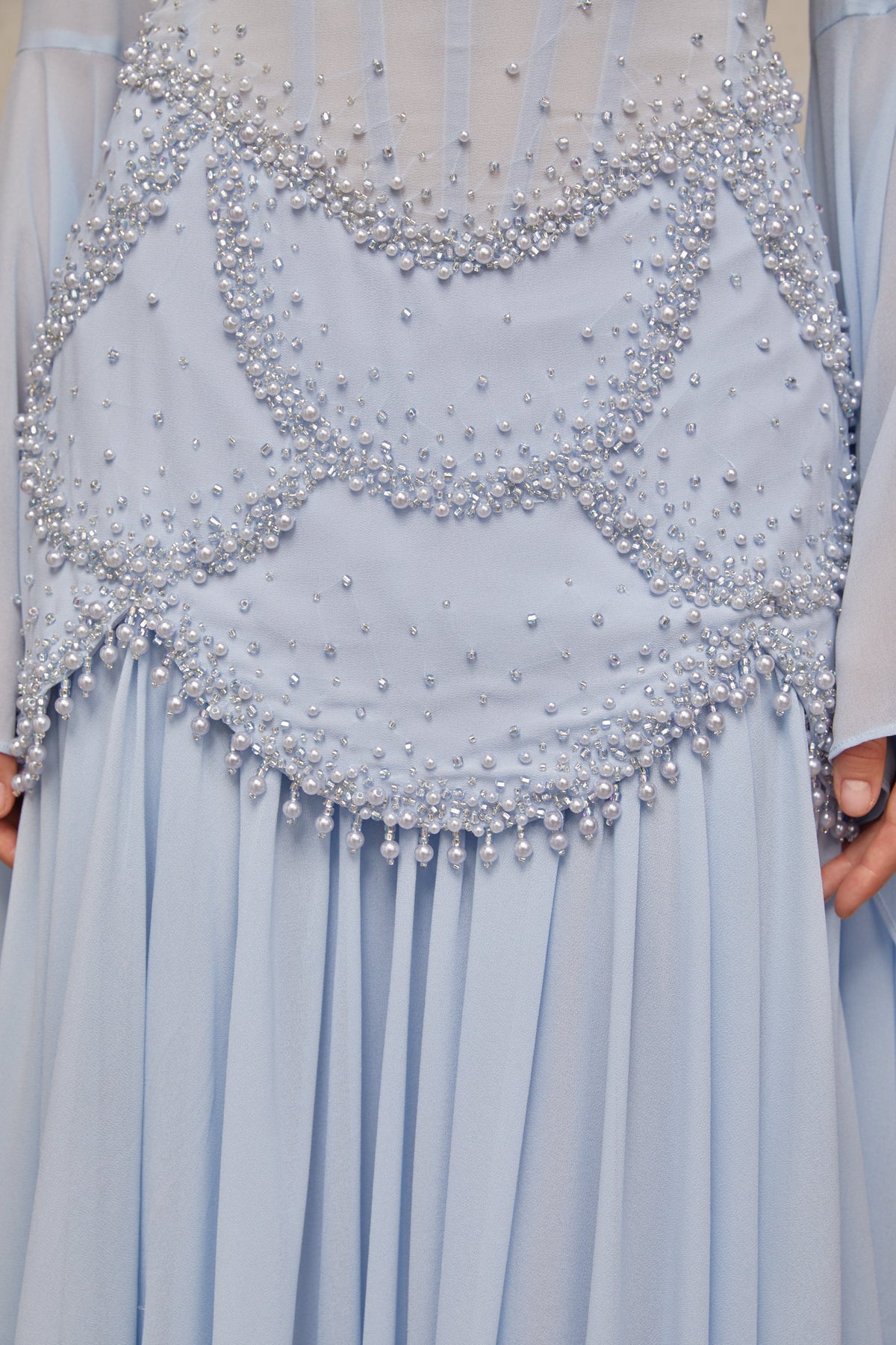 Gaëlle faux-pearl-embellished pleated maxi dress in Light-blue