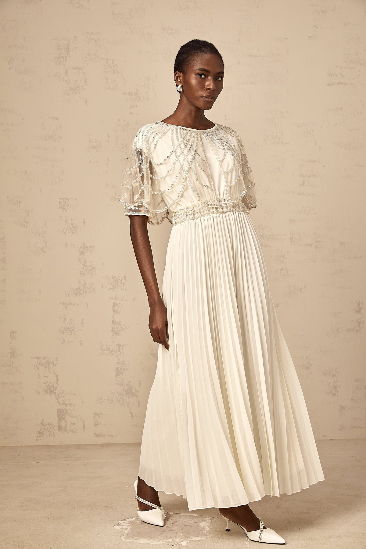 Xénia white crystal-embellished pleated maxi dress (Final Sale-US Only)