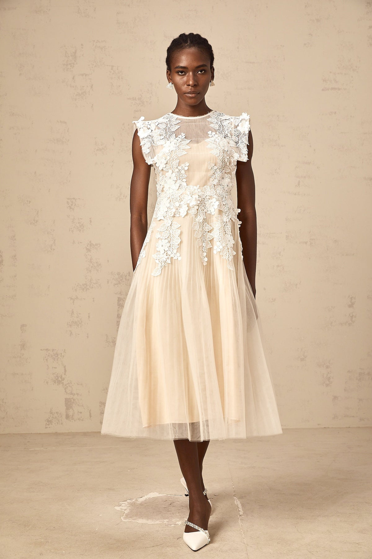 Annabelle Flower-appliqué Tulle Midi Dress (Final Sale-US Only)