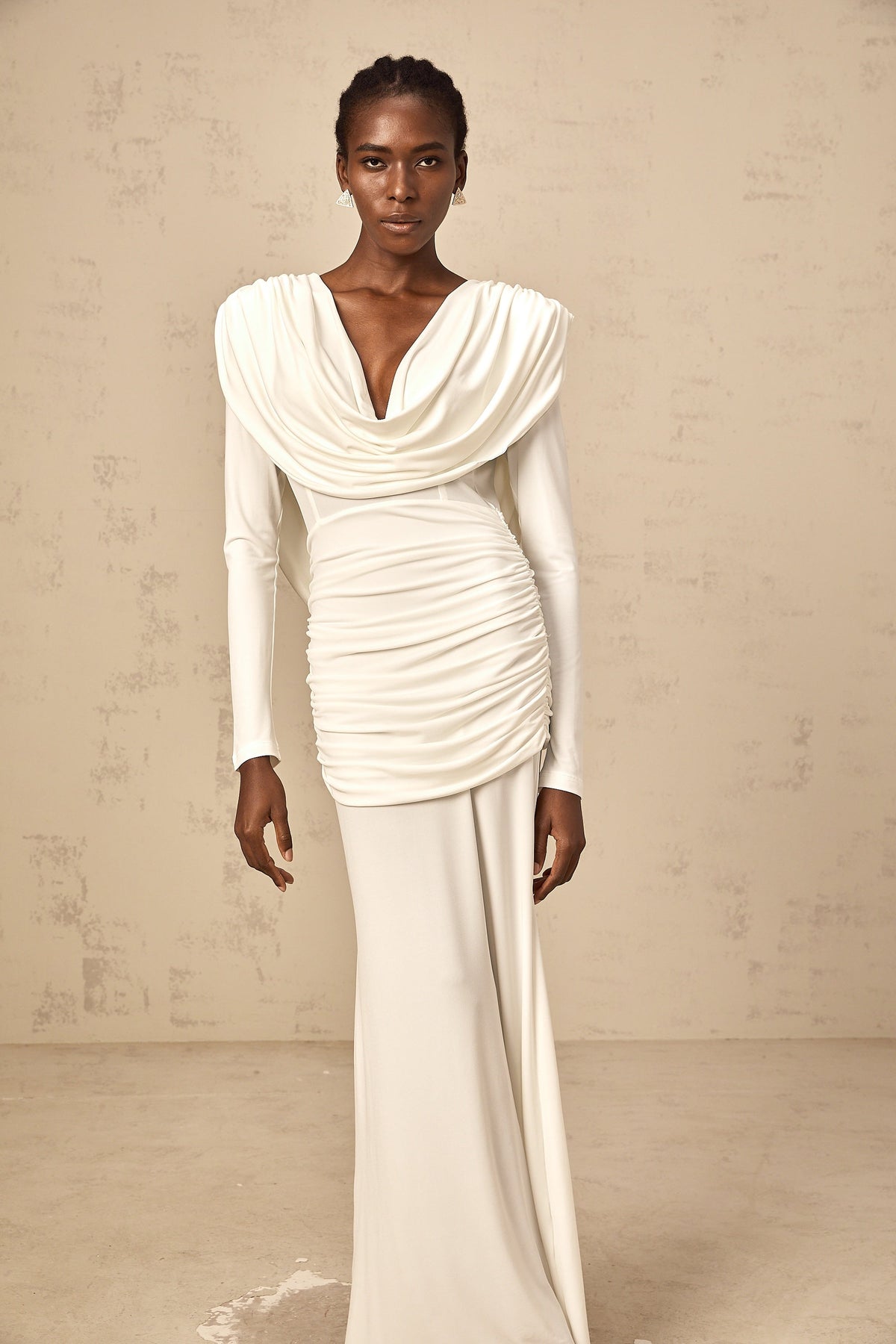 Wanda white ruched fitted maxi dress (Final Sale)